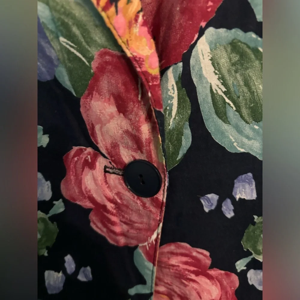 Classic Directions Petite Womens Sz 8 Vintage 90s Floral Blazer Shoulder Pads‎